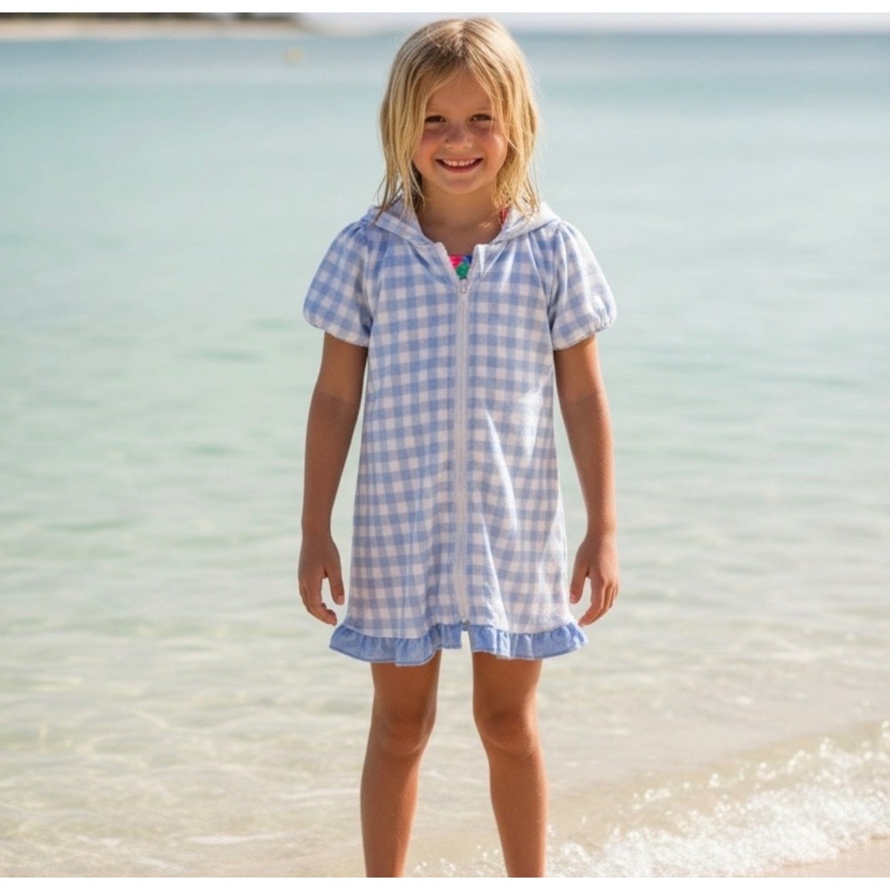 Kids Blue & white Gingham print cover up 18 months